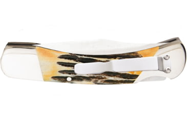 Image of Bear &amp; Son Cutlery 5 Genuine India Stag Bone Automatic Lockback With Metal Belt Clip &amp; Leather Sheath - 5A97