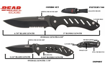 Image of Bear &amp; Son Cutlery Brisk 1.0 Comb Set 4 1/16 Black Folder &amp; 9 3/4 Black Fixed Blade - 71700