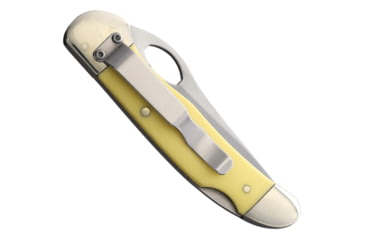 Image of Bear &amp; Son Cutlery Yellow Delrin Locking Cowhand Folding Knife, 4.25in Closed, 3.25in, 1095 Carbon Steel, Satin Blade, Yellow Delrin Handle, C3150L