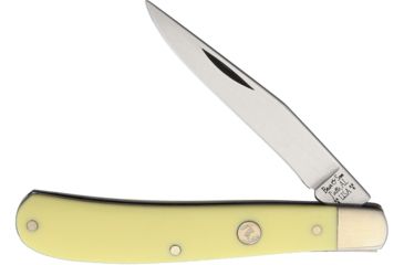Image of Bear &amp; Son Cutlery Trapper Yellow Delrin Folding Knife,3in,1095 Carbon Steel,Clip,Yellow,Delrin Handle BCC3148