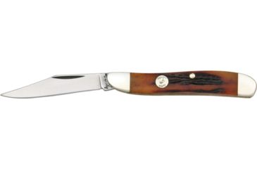 Image of Bear &amp; Son Peanut Fold Knife, High-polished 1095 Carbon Steel clip Blade, Red Stag Bone Handle BCCRSB19