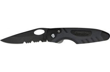 Image of Bear &amp; Son Sideliner Fold Knife, black finish partially serrated SS Blade, Black Zytel and black Kraton handl BC7404TSR