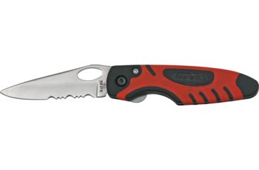Image of Bear &amp; Son Sideliner Fold Knife, SS partially serrated Blade, Black Zytel and red Kraton Handle BC7404RSR