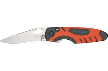 Image of Bear &amp; Son Sideliner Fold Knife, SS partially serrated Blade, Black Zytel and red Kraton Handle BC7404SR