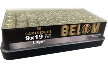 Image of Belom 9mm Luger, 124 Grain, Full Metal Jacket FMJ, Brass Cased, Centerfire Pistol Ammo, 50 Rounds, 8606110608086