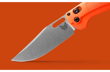 Image of Benchmade Hunt Taggedout Folding Knife, 3.5 in, CPM-154, Drop Point Blade, Grivory, Orange Handle, Reversible Tip-Up, 15535