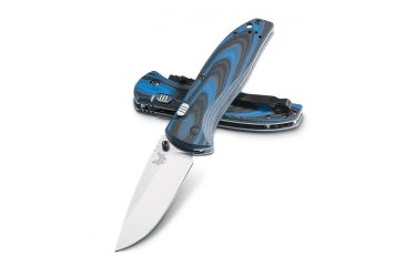 Image of Benchmade APB Assist Plain Edge Folding Knife with Satin Silver Blade, Black and Blue 665