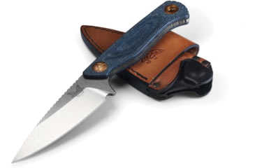 Image of Benchmade Dacian Fixed Blade Knife, 3.54in, Magnacut Stainless Steel, Spear-Point, Micarta, Blue Denim, Brown Sheath, 203-04