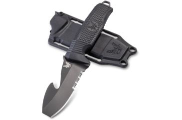 Image of Benchmade H2O Fixed Blade Knife, Serrated Black Blade, 3.5 in, N680 Stainless Steel Blade, Opposing Bevel Blade, Rubberized Overmold, Black, 112SBK-BLK