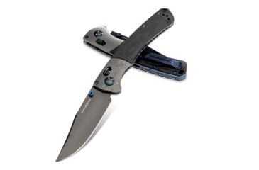 Image of Benchmade Limited Edition Gold Class Crooked River Folding Knife, 4 in, CPN-20CV SS, Black DLC Clip-point Blade w/ Crowned Spine, Carbon Fiber Handle, Black/Blue, 15080BK-191