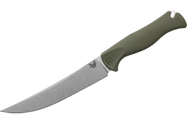Image of Benchmade Cutlery Meatcrafter Kitchen Knife, 6.09in, CPM-154 Stainless Steel, Trailing Point Blade, Santoprene, Dark Olive Handle, 15500-04