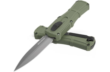 Image of Benchmade Black Class Mini Claymore OTF Automatic Folding Knife, 3.02 in, CPM-D2 Steel, Dagger Blade, Grivory, Ranger Green Handle, 3375GY-1