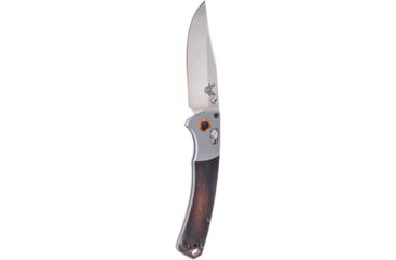 Image of Benchmade Mini Crooked River Axis Folding Knife, 3.4in, CPM-S30V Stainless Steel, Plain Edge Satin Clip Point Blade, Contoured Stabilized Wood Handle 15085-2