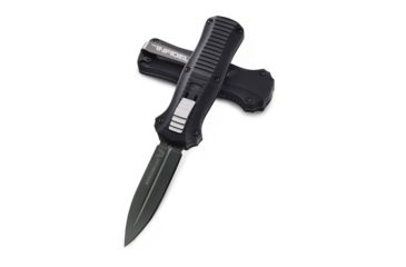 Image of Benchmade Mini-Infidel Out-the-Front Automatic Knife, 3.1 in, D2, Dagger Blade, Plain Edge, BK1 Blade, 6061-T6 Aluminum, Black Handle, 3350BK