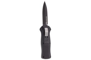Image of Benchmade Mini-Infidel Out-the-Front Automatic Knife, 3.1 in, D2, Dagger Blade, Plain Edge, BK1 Blade, 6061-T6 Aluminum, Black Handle, 3350BK