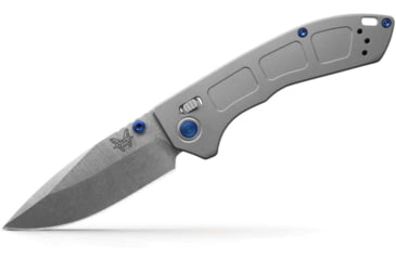Image of Benchmade Mini Narrows Axis Folding Knife, 2.98 in, CPM-20CV Stainless Steel, Drop Point Blade, 6Al4v Titanium, Gray Handle, 743