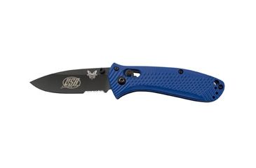 Image of Benchmade 527 Mini-Presidio Ultra Knife by Pardue Design w/ Combo Edge USA Shooting Team Logo on BK1 Blade &amp; Blue Handle 527SBK-USA