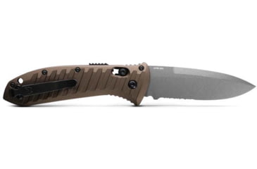 Image of Benchmade Presidio II Axis Automatic Folding Knife, 3.72in, CPM-M4 Super Steel, Drop Point Serrated Blade, 6061-T6 Aluminum, Burnt Bronze Anodized Handle, 5700SGY-1