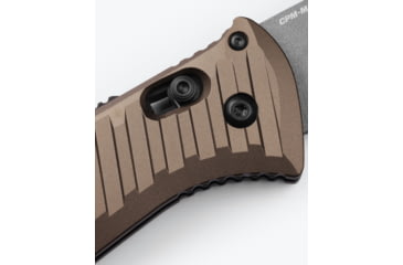 Image of Benchmade Presidio II Axis Automatic Folding Knife, 3.72in, CPM-M4 Super Steel, Drop Point Serrated Blade, 6061-T6 Aluminum, Burnt Bronze Anodized Handle, 5700SGY-1