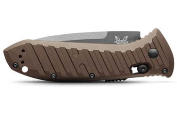 Image of Benchmade Presidio II Axis Automatic Folding Knife, 3.72in, CPM-M4 Super Steel, Drop Point Serrated Blade, 6061-T6 Aluminum, Burnt Bronze Anodized Handle, 5700SGY-1