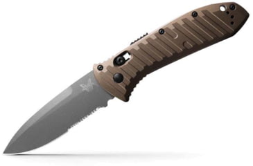 Image of Benchmade Presidio II Axis Automatic Folding Knife, 3.72in, CPM-M4 Super Steel, Drop Point Serrated Blade, 6061-T6 Aluminum, Burnt Bronze Anodized Handle, 5700SGY-1