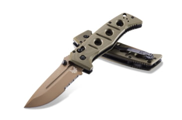 Image of Benchmade Sibert Adamas Axis Stud Folding Knife, 3.82in, CPM-CruWear Steel, Drop Point, Serrated, Flat Earth Coated Blade, Contoured G-10 Handle, Olive Drab, 275SFE-2