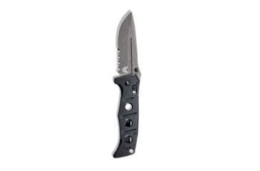 Image of Benchmade Sibert Adamas Axis Stud Folding Knife, 3.82in, CPM-CruWear Steel, Drop Point Serrated Grey Coated Blade, Contoured G10, Black Handle 275SGY-1