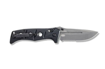 Image of Benchmade Sibert Adamas Axis Stud Folding Knife, 3.82in, CPM-CruWear Steel, Drop Point Serrated Grey Coated Blade, Contoured G10, Black Handle 275SGY-1