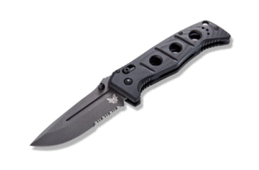 Image of Benchmade Sibert Adamas Axis Stud Folding Knife, 3.82in, CPM-CruWear Steel, Drop Point Serrated Grey Coated Blade, Contoured G10, Black Handle 275SGY-1
