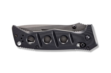 Image of Benchmade Sibert Adamas Axis Stud Folding Knife, 3.82in, CPM-CruWear Steel, Drop Point Serrated Grey Coated Blade, Contoured G10, Black Handle 275SGY-1