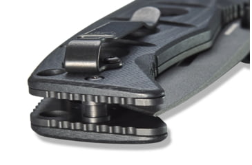 Image of Benchmade Sibert Adamas Axis Stud Folding Knife, 3.82in, CPM-CruWear Steel, Drop Point Serrated Grey Coated Blade, Contoured G10, Black Handle 275SGY-1