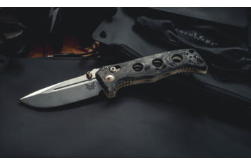 Image of Benchmade Mini Adamas Folding Knife, 3.25 in, CPM MagnaCut Stainless Steel, Drop Point Blade, Marbled Carbon Fiber, Black Handle, 273-03