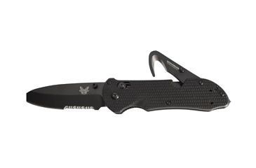 Image of Benchmade Triage Utility Knife, Combo Edge, 3.5 in, N680 Main Blade/440C Safety Cutter, BK1 Blade, Black Handle, 916SBK