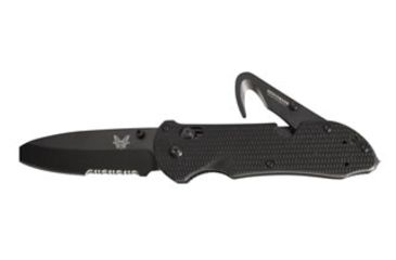 Image of Benchmade Triage Utility Knife, Combo Edge, 3.5 in, N680 Main Blade/440C Safety Cutter, BK1 Blade, Black Handle, 916SBK
