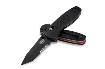 Image of Benchmade 587 Warn Mini-Barrage Knife by Osborne Design Knife w/ Combo Edge BK1 Blade &amp; Black Handle 587SBK-1