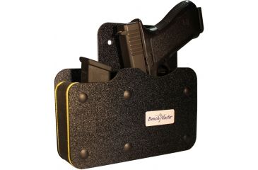 Image of BenchMaster Rifle Rest Weapon Rack Deluxe - Single Gun Pistol Rack with Side Accessory Holder - Handgun Safe Storage Accessories, BMWRDSSVH