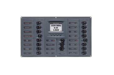 Image of BEP Marine Circuit Breaker Panel w/Digital Meters, 16SP 2DP AC230V ACSM Stainless Steel Horizontal AC 59033
