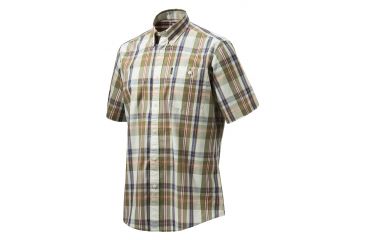 Image of Beretta Mens Drip Dry Short Sleeve Shirt, Beige and Green Check, 3XL LU520T1533012PXXXL