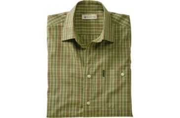 Image of Beretta Mens Drip Dry Short Sleeve Shirt, Green / Brown Check, Large LU520075170796L