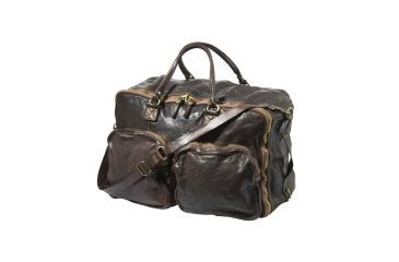 Image of Beretta Vin Washed Leather Travel Bag, Dark Brown, 11in X 26in X 11.5in, BS321L00710869