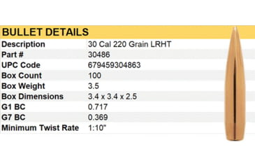 Image of Berger 30 cal 220 gr LR Hybrid Target, 100 Pk, 30486