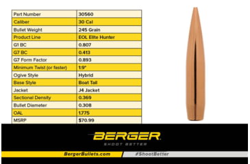 Image of Berger 30 cal 245 gr EOL Elite Hunter, 100 Pk, 30560
