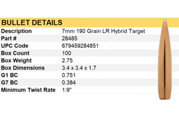 Image of Berger 7mm 190 gr Long Range Hybrid Target, 100 Pk, 28485