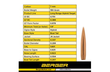 Image of Berger 7mm 190 gr Long Range Hybrid Target, 100 Pk, 28485
