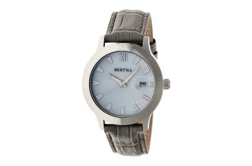 Image of Bertha Eden Mother-Of-Pearl Leather-Band Watch w/Date, Silver/Grey, Standard BTHBR6502