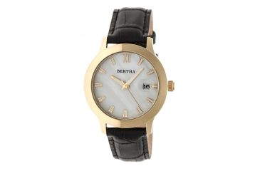 Image of Bertha Eden Mother-Of-Pearl Leather-Band Watch w/Date, Gold/Black, Standard BTHBR6504