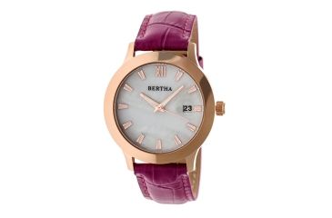 Image of Bertha Eden Mother-Of-Pearl Leather-Band Watch w/Date, Rose Gold/Hot Pink, Standard BTHBR6507