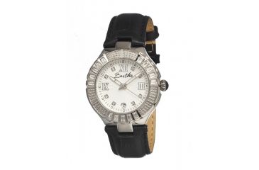 Image of Bertha Evelyn Ladies Watch, Black Leather Band, Crystals Bezel, Silver Analog Dial, Silver Hand BTHBR1701
