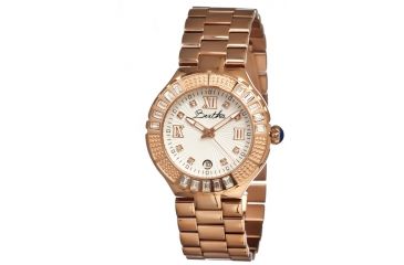 Image of Bertha Evelyn Ladies Watch, Rose Gold Metal Band, Crystals Bezel, Silver Analog Dial, Rose Gold Hand BTHBR1706