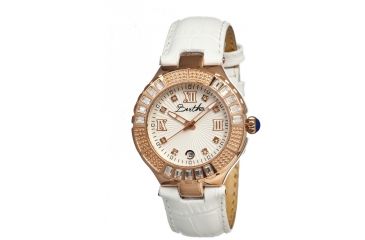 Image of Bertha Evelyn Ladies Watch, White Leather Band, Crystals Bezel, Silver Analog Dial, Rose Gold Hand BTHBR1703